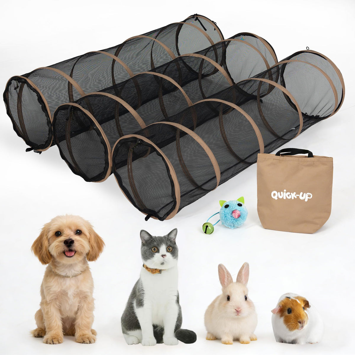 Pop-Up Cat Tent with Soft Pet Bed and 3 Tunnels - Dual Room Kitty Hideaway for Playing & Napping, Scratch-Resistant Mesh, Detachable DIY Interactive Cat Play Set, Portable Indoor Outdoor Cat Cave