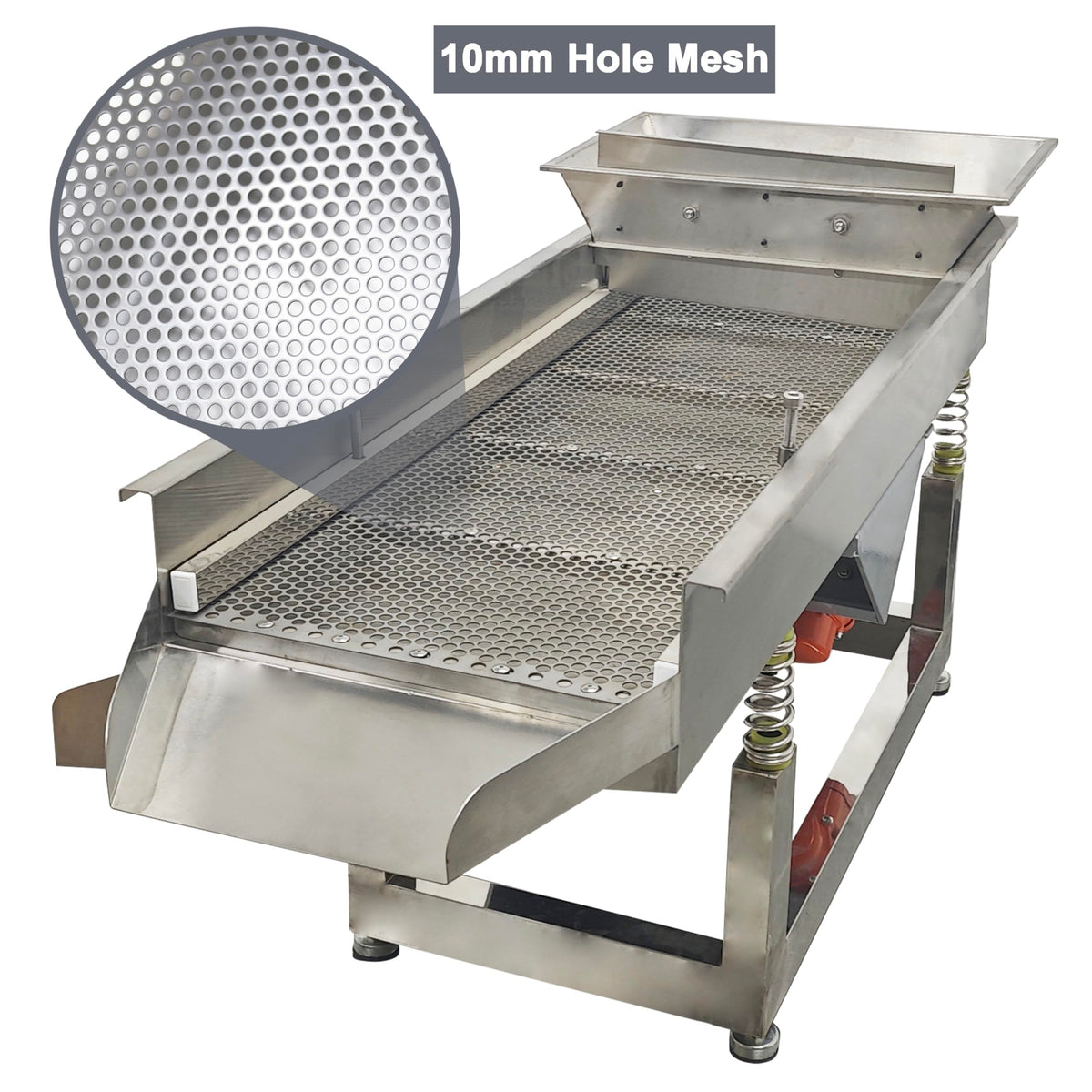 TECHTONGDA Straight Vibrating Sieve Screen Shaker Electric Linear Sifter Machine Stainless Steel One Layer Two Motor 10mm Round Hole Screen Size 40 * 13.8inch