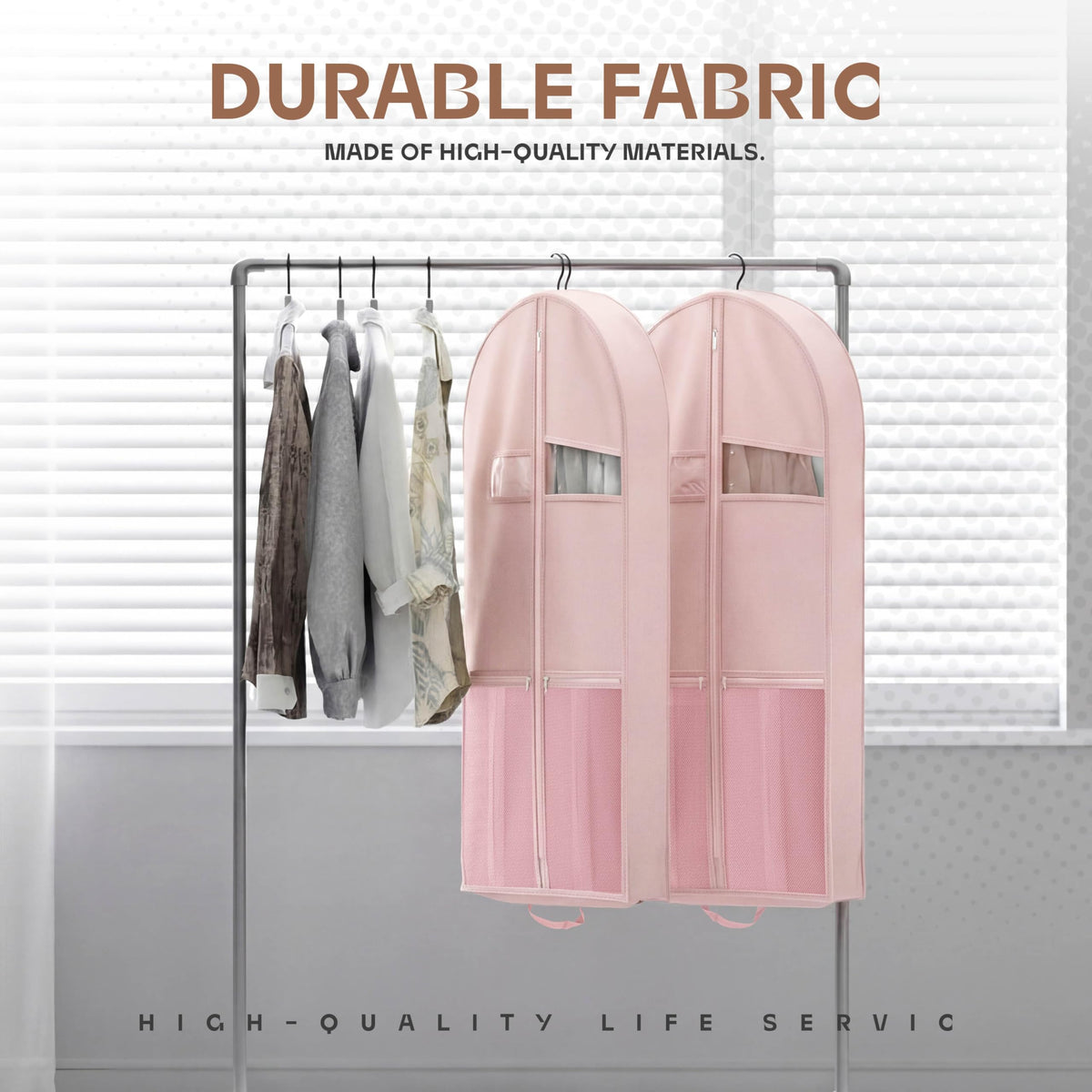 Lazebox 43" Travel Garment Bag with Accessories Zipper Pocket, Heavy Duty Suit Bag for Suits, Tuxedos, Dresses, Coats, Pink, 1 pack