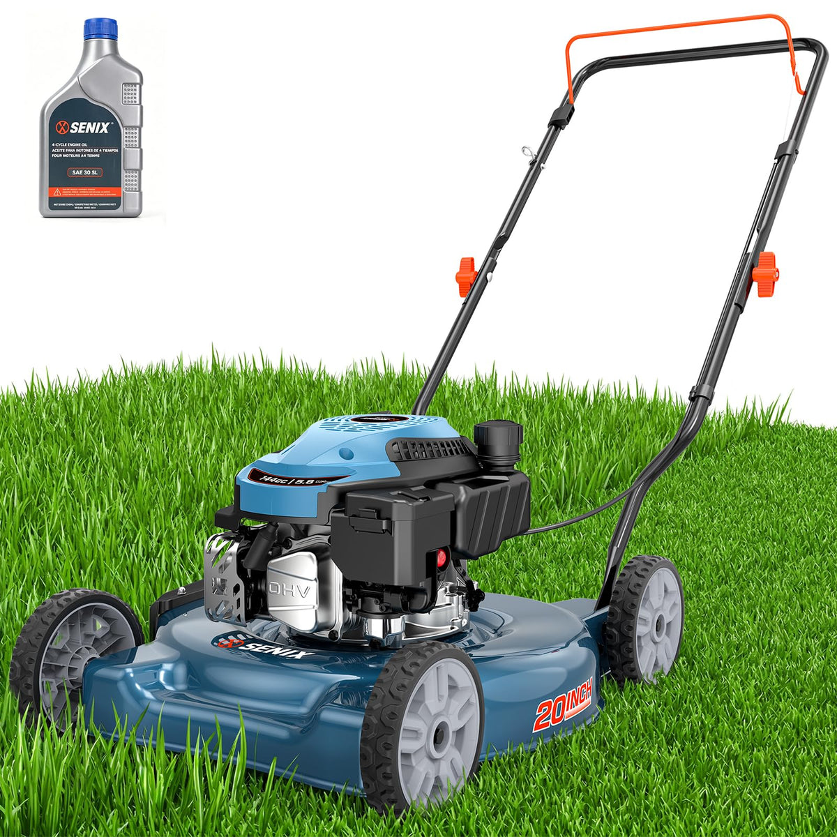 SENIX 20" Gas Lawn Mower, 144 cc Gas Powered Lawnmower, 4-Cycle Engine Walk-Behind Push Lawn Mowers, 3 Cutting Height, Lightweight,for Garden Yard