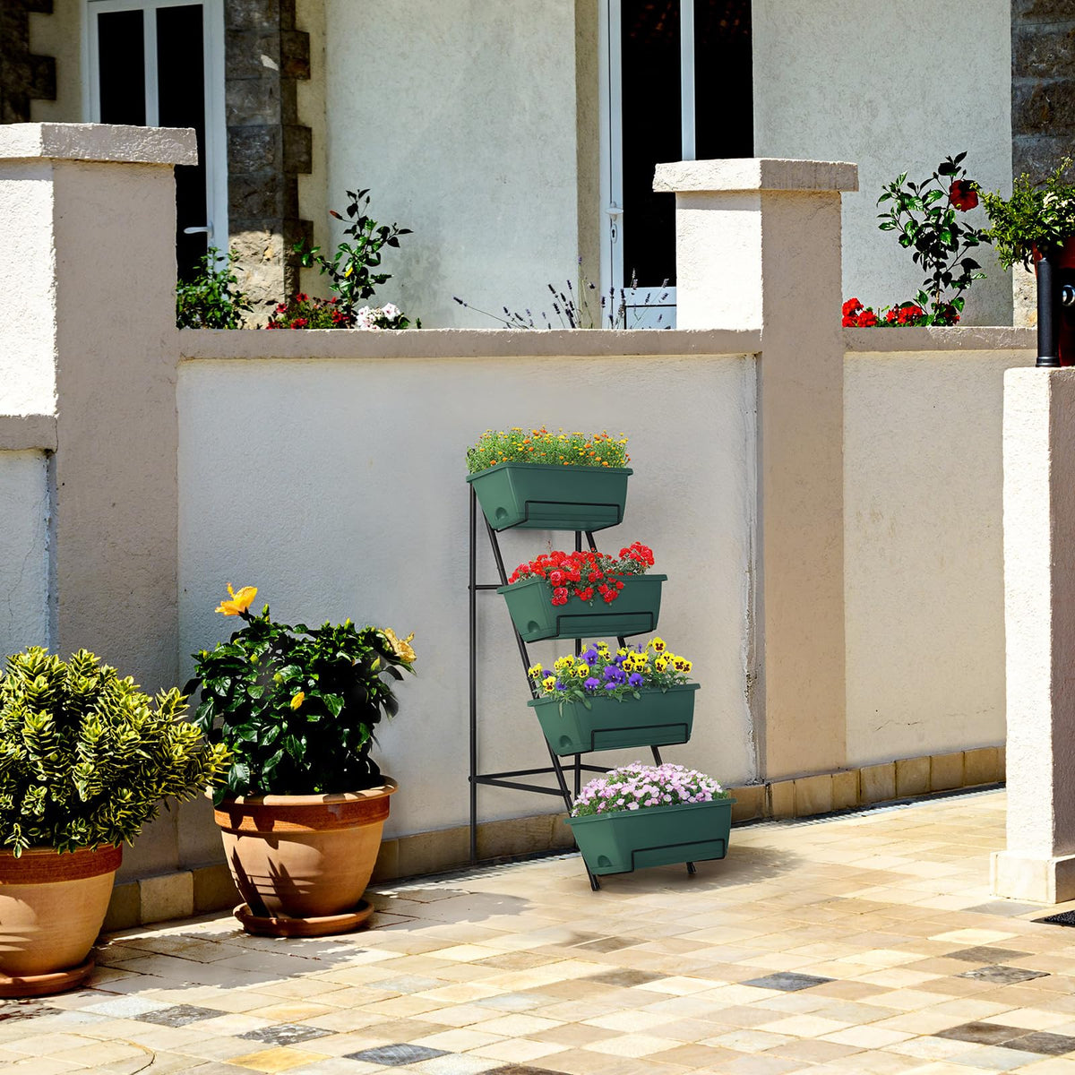 OYEAL Raised Garden Bed 4 Tier Vertical Garden Planters Indoor Outdoor Raised Planter Box with Legs Elevated Herb Garden Planter for Flowers Vegetables Plants, Green, 16.8 * 18.3 * 41.5 Inches