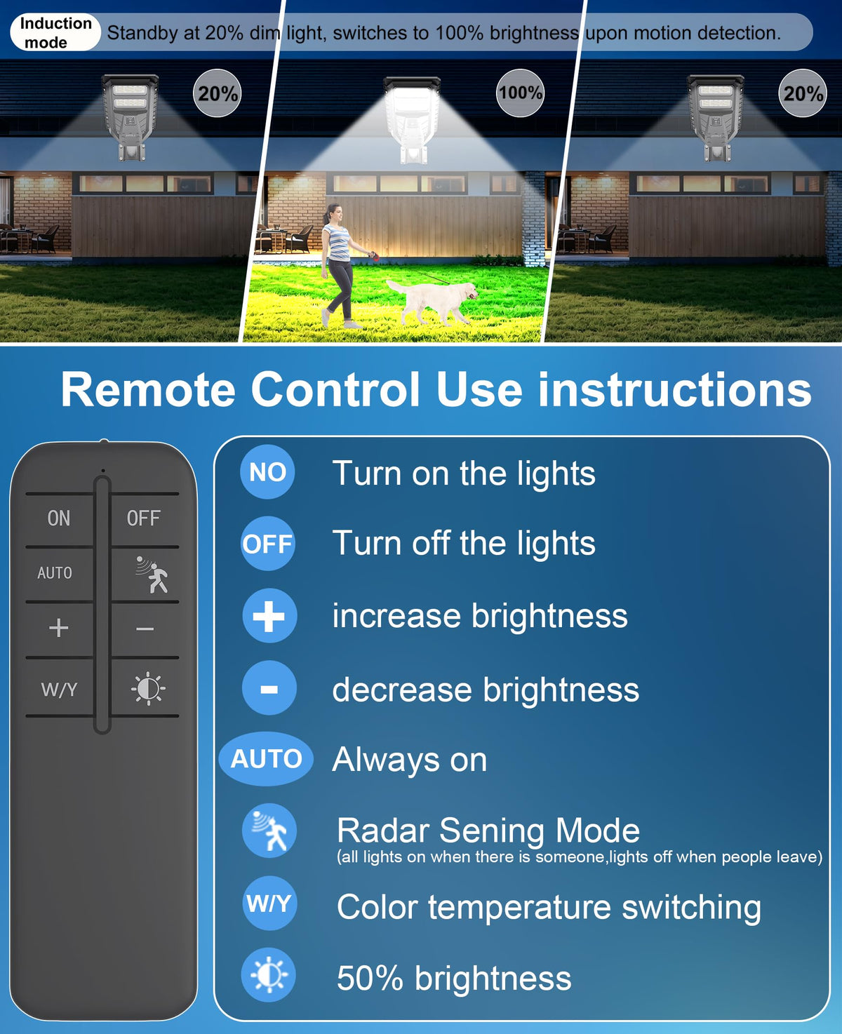 JAYNLT Outdoor Solar Street Light, 3000K/4000K/6500K Dusk to Dawn Solar Flood Light with Motion Sensor, IP67 Waterproof Super Bright LED Outdoor Lighting for Yard, Garage and Other Area Lighting-2pack