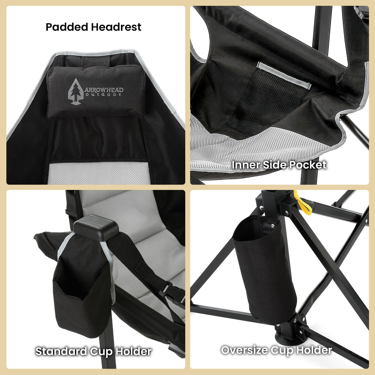 ARROWHEAD OUTDOOR Folding Hammock Chair, Heavy Duty Camping Seat with Removable Footrest, Padded Comfort, and 300lb Capacity
