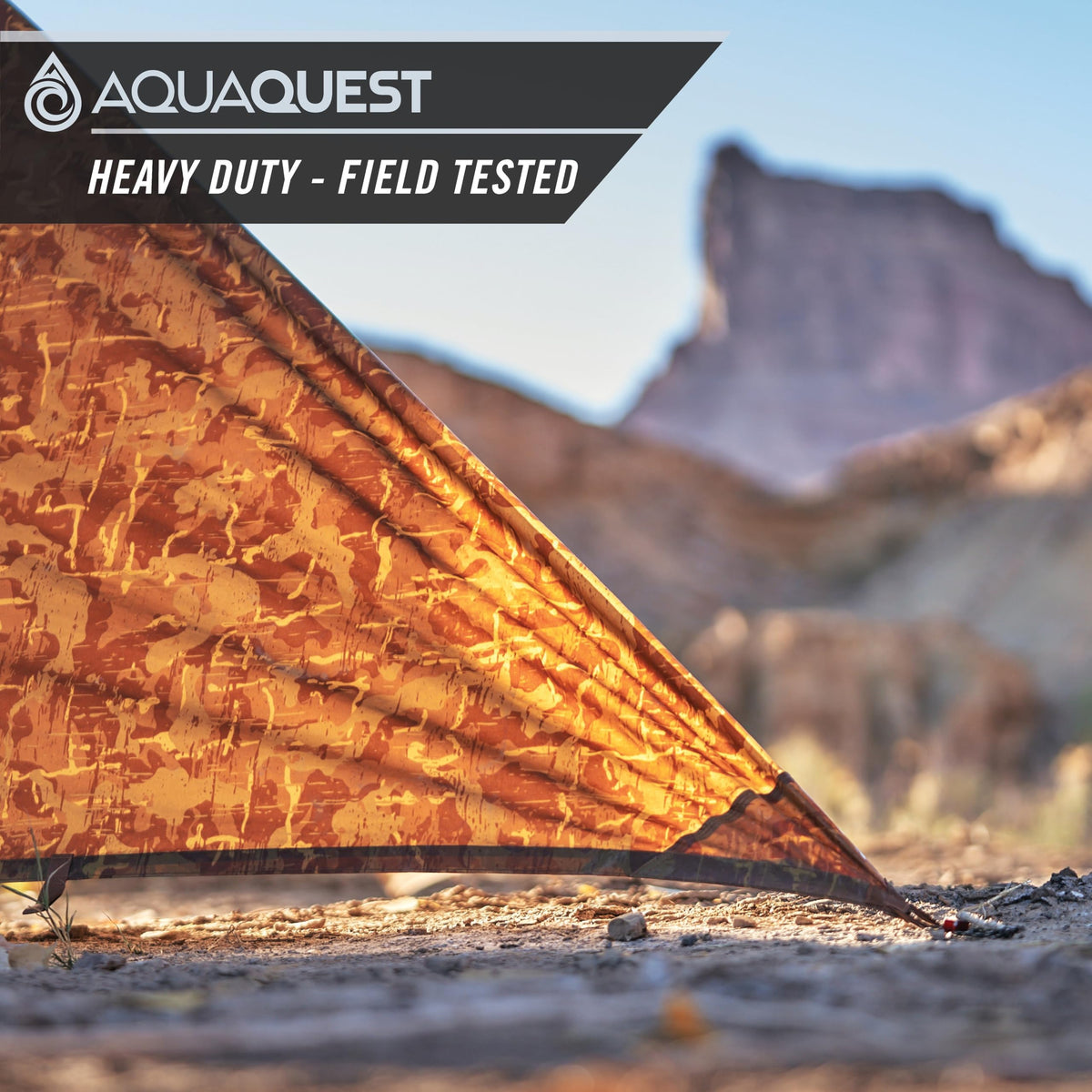 AquaQuest Defender Tarp – Heavy‑Duty Waterproof (20,000 mm) Seam‑Taped Rain Fly for Camping, Bushcraft & Survival – 13×10 True Terrain Camo