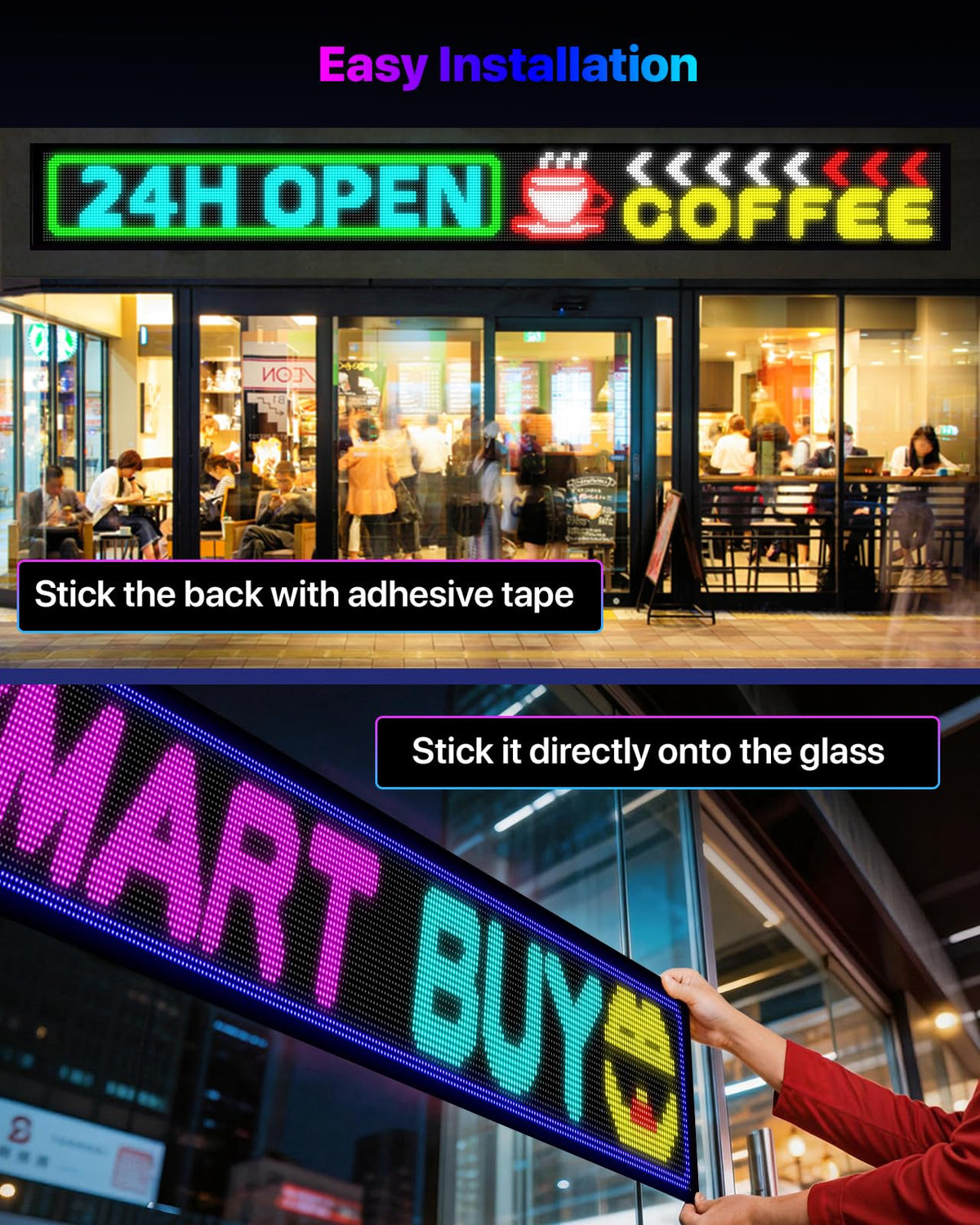 EZYEVY 39" x 11" Programmable LED Sign - Flexible Custom LED Sign for Storefront, Seamless Stick-on Dual-Row Scrolling Digtal Board with Text/Animations, Video Display, App & Remote Control, IP65 Waterproof