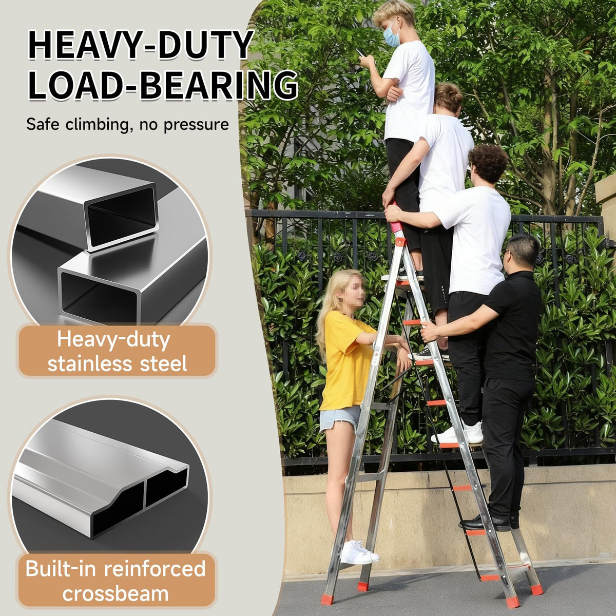 7 Step Ladder with Comfort Handrail,Folding Step Stool Heavy Duty,Protable Step Tool with Anti-Slip Widen Pedals,Safe-Lock Design,Tall Kitchen/Closet Step Ladder for Adults