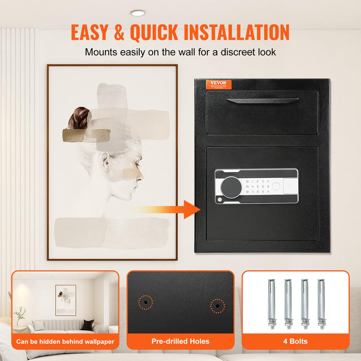 VEVOR 1.7 Cub Depository Safe, Deposit Safe with Drop Slot, Electronic Code Lock and 2 Emergency Keys, 13.77''x11.81''x17.71'' Business Drop Slot Safe for Cash, Mail in Home, Hotel, Office