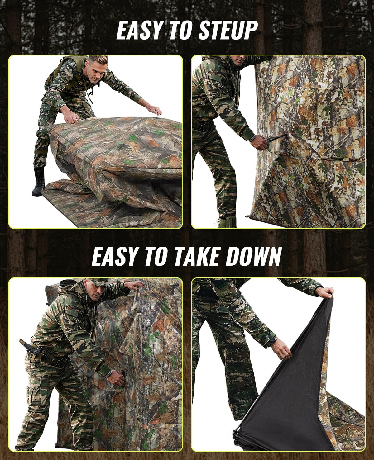 Hunting Blind 360° Silent See Through Blind with Swing Door, 2-3 Person Pop Up Ground Blind with Carrying Bag, Portable Hunting Tent for Deer & Turkey Hunting
