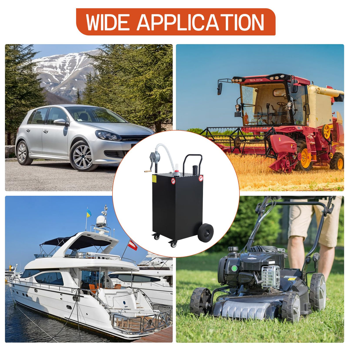 45 Gallon Fuel Caddy, Portable Gas & Diesel Transfer Tank with Manual Pump & Locking Wheels, All-Terrain Fuel Storage Caddy for Cars, Trucks, Tractors