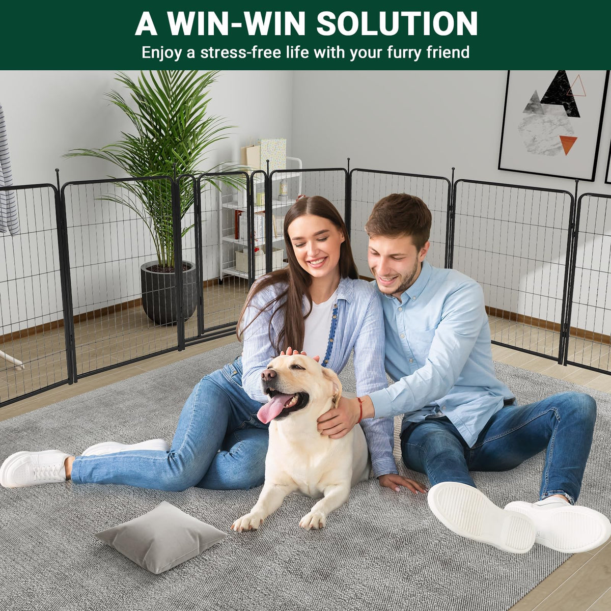 IDEALHOUSE Dog Playpen – 40" h 16-Panel Heavy Duty Metal Pet Exercise Pen for Indoor/Outdoor Use, Wide Door with Low Threshold, Portable Puppy Enclosure for RV, Camping, Garden, Yard