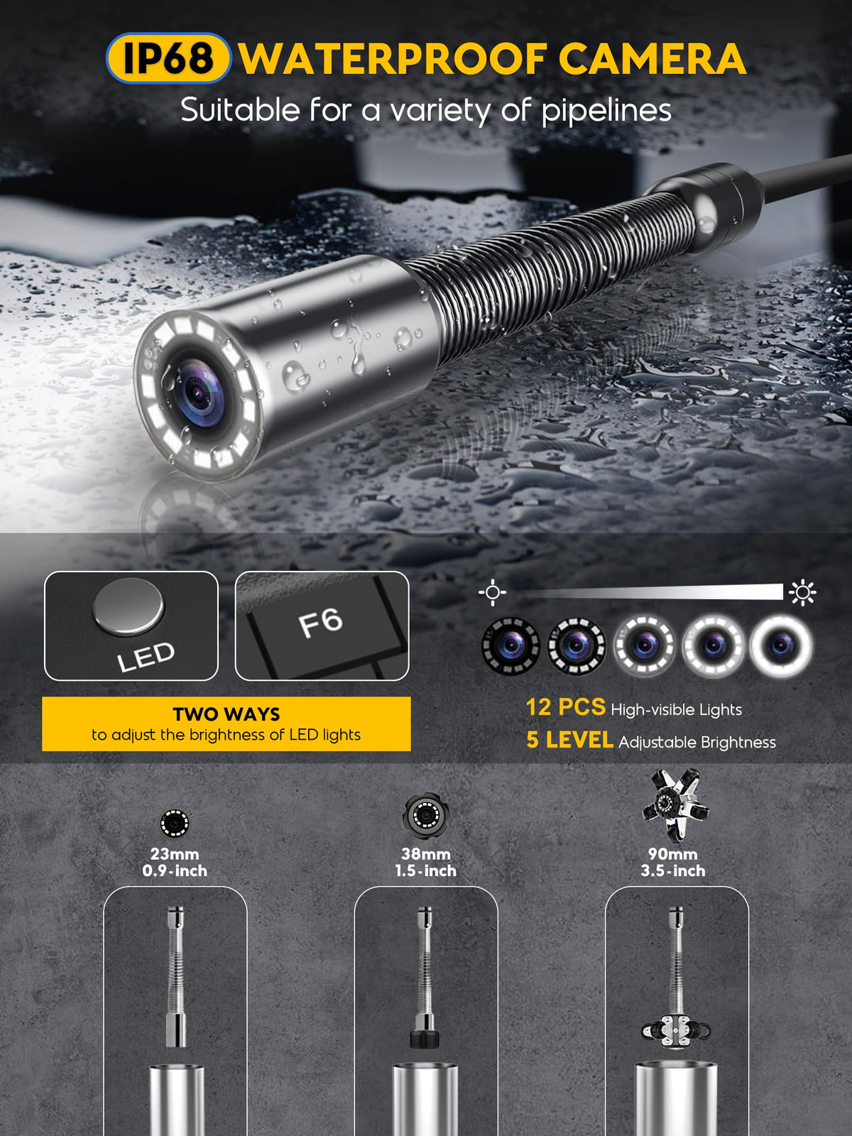 Anysun Sewer Camera 512Hz, Self-Leveling & Distance Counter, 7mm Thicker Cable, Keyboard, 10" IPS Adjustable Monitor,1-Touch Video/Audio, Drain Pipe Inspection Camera IP68 with DVR & 16GB Card - 165Ft