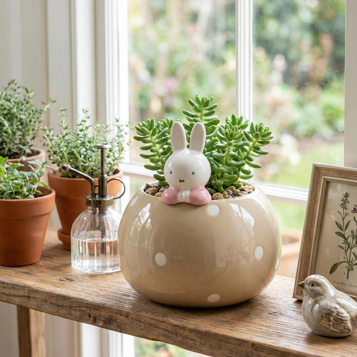 Miffy Peek-A-Bloom Planter, Beige, 6.625" L x 6.625" W x 7.125" H Created by Blue Sky Clayworks