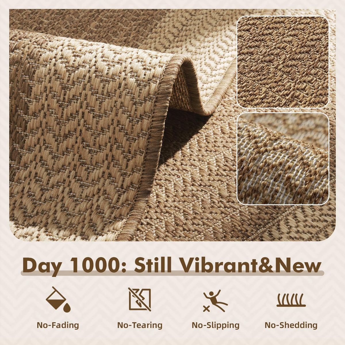 MontVoo-Outdoor Rug-Patio Rug 8x10 ft Polypropylene Indoor Outdoor Rugs Outdoor Carpet for Patio Deck Balcony Porch, Textured Weave, Durable for High Traffic, Fade-Resistant, Modern Neutral Brown
