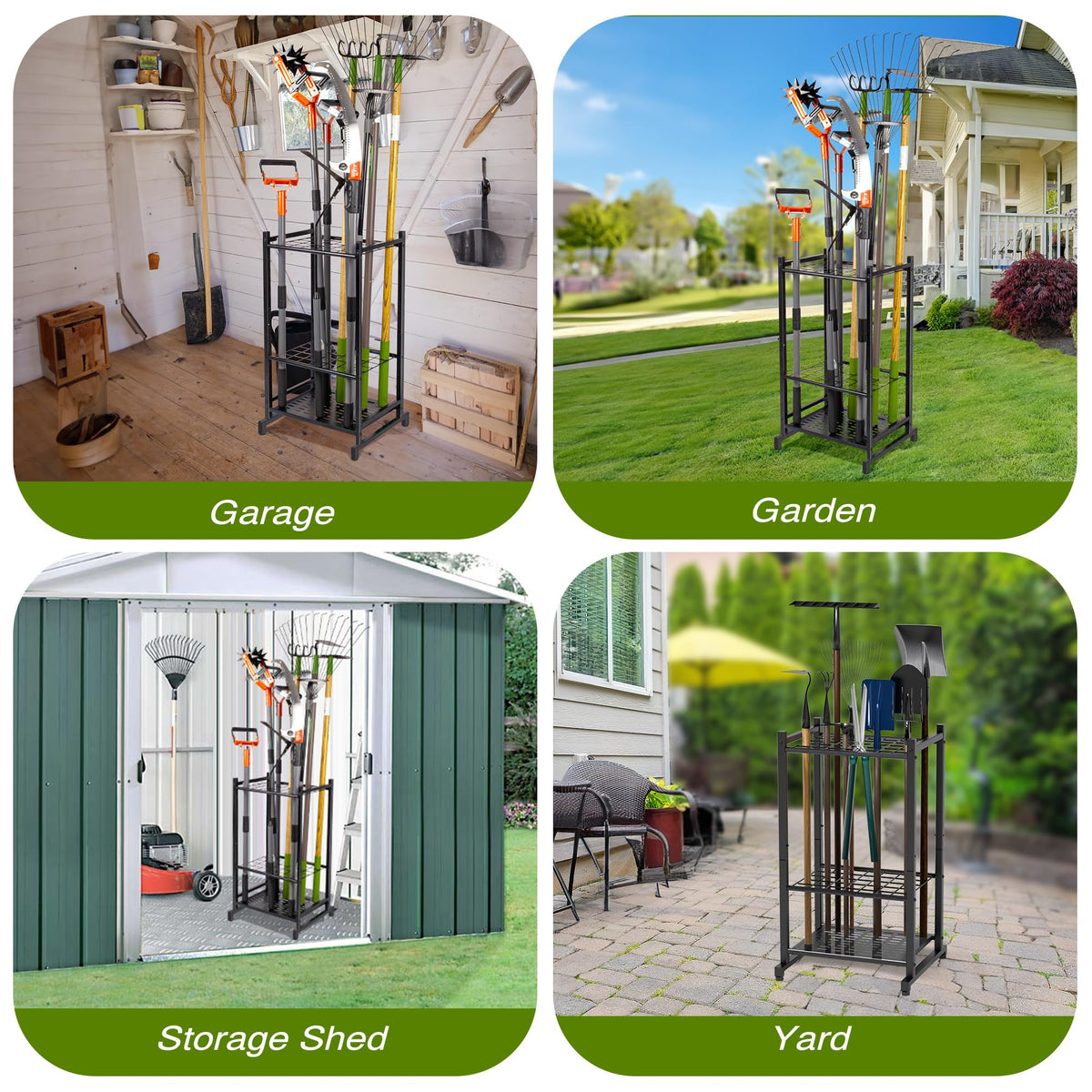 Garden Tool Organizer, Yard Tool Tower Rack for Garage Organization and Storage, Up to 35 Long-Handled Tools/Rakes/Brooms, Heavy Duty Steel Garden Tool Stand for Shed, Outdoor, Black