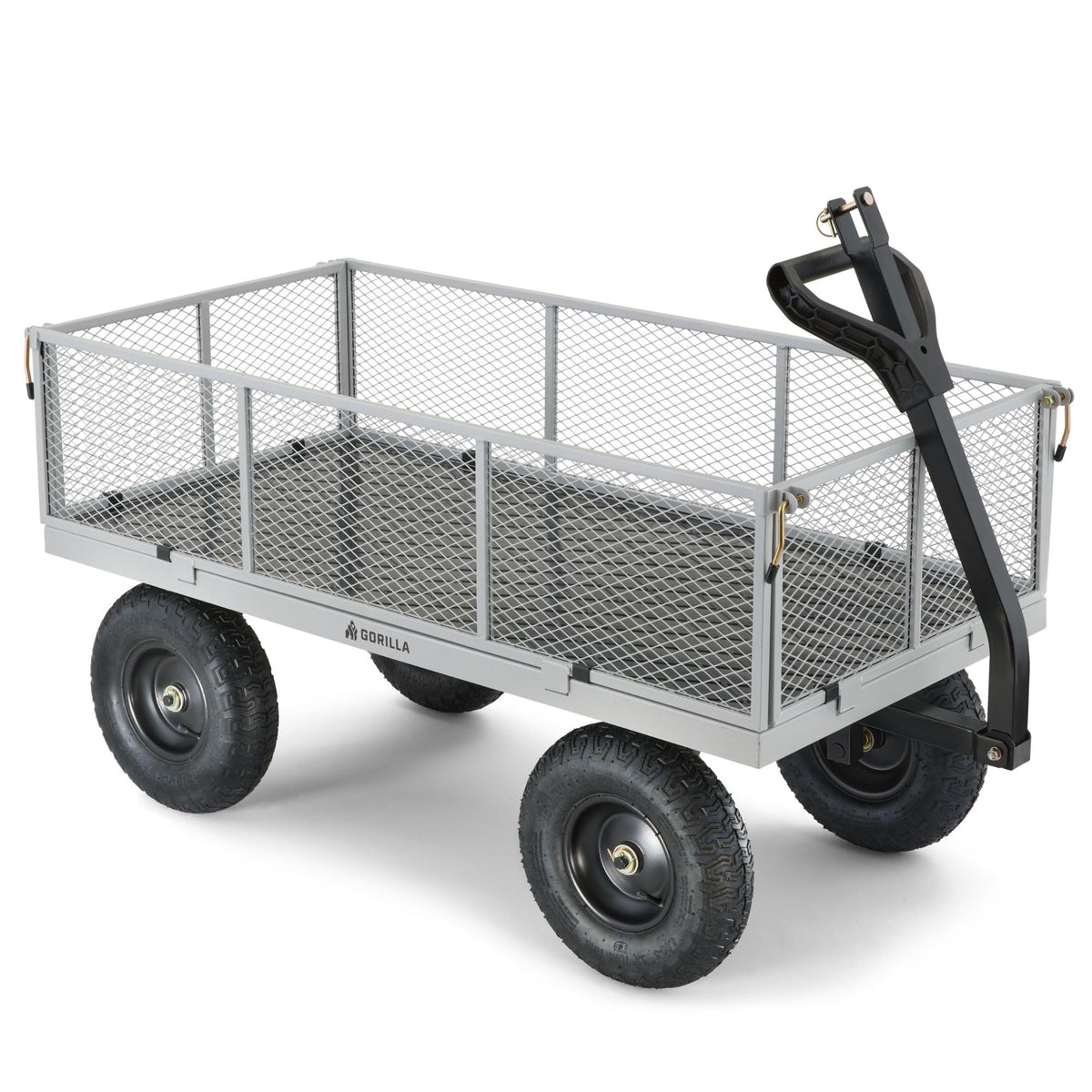 Gorilla Carts Steel Utility Garden Cart, 1,000-Pound Capacity, Gray - Heavy-Duty Outdoor Wagon with Removable Sides, 13-Inch Pneumatic Tires, and Convertible Pull or Tow Handle