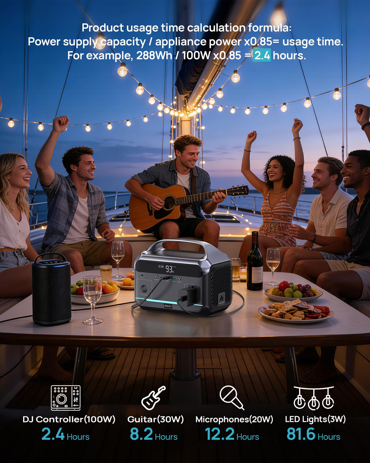 DARAN Portable Power Station 350W (600W Surge), Solar Generator 288Wh LiFePO4 Battery Backup with AC Outlets, 7-Port Design Power Bank for Camping, Hurricane Emergency RV