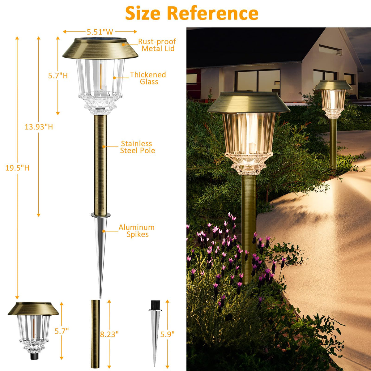 XMCOSY+ Solar Pathway Lights Waterproof - 6 Pack Solar Lights Outdoor, 10-40 LM Dimmable Outdoor Solar Light for Yard Pathway Garden Driveway Walkway (Bronze)