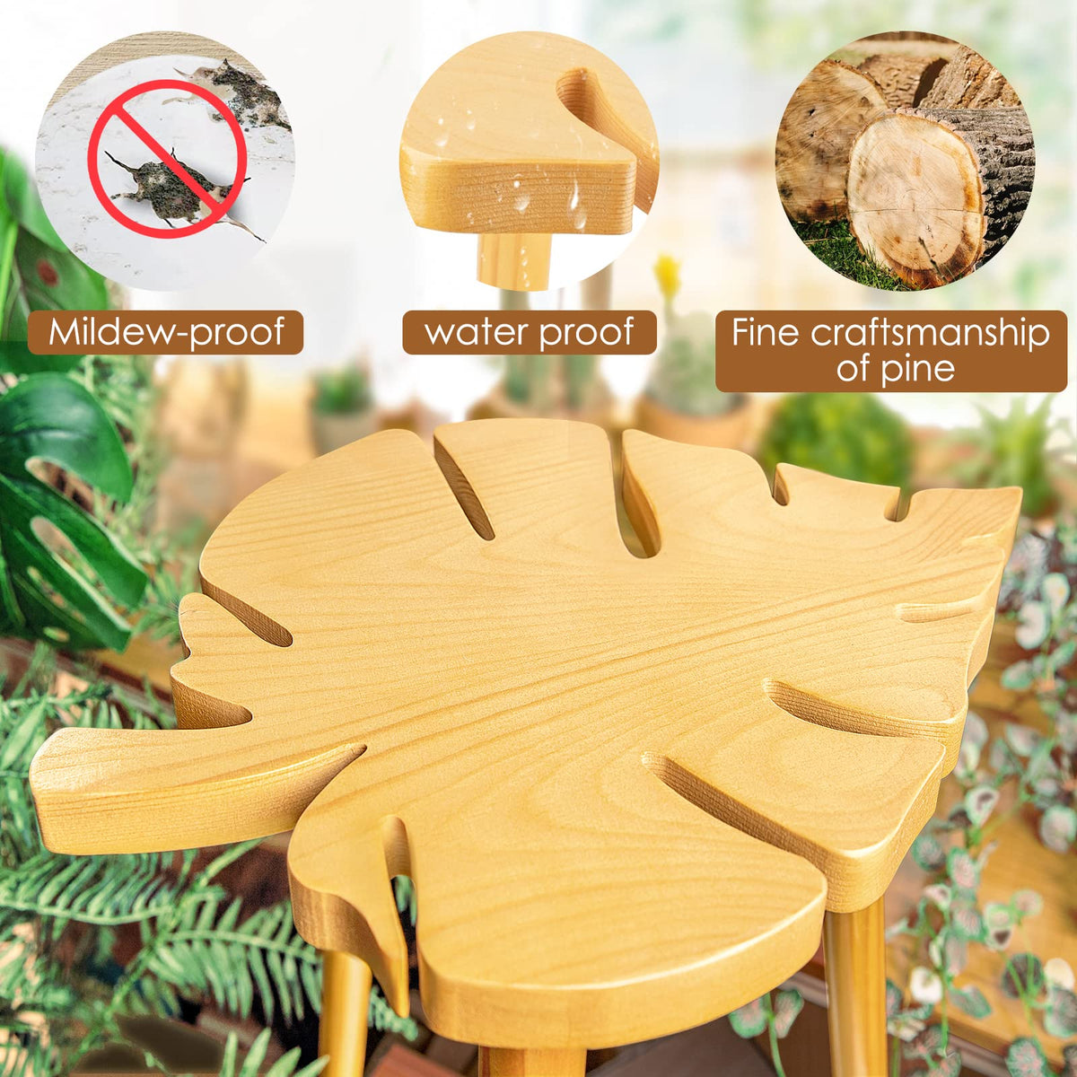 IKEPAHOK Plant Stool Stand for Indoor Use, Pine Wood Monstera Pot Holder, Decorative Corner Flower Table for Living Room, Tall Tripod Planter Rack for Home Office Patio Bedroom