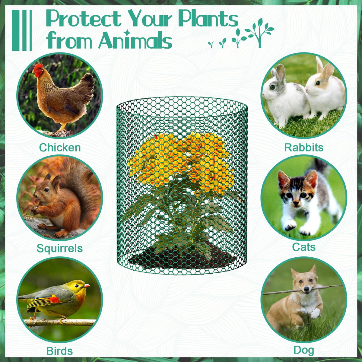 32.8ftx16In Plant Protectors from Animals,Plant Cages for Outdoor Plants,Wire Plant Protector Cage,Wire Plant Protector,Chicken Wire Cloche with Ground Stakes & Nylon Ties Protect Plants from Animals