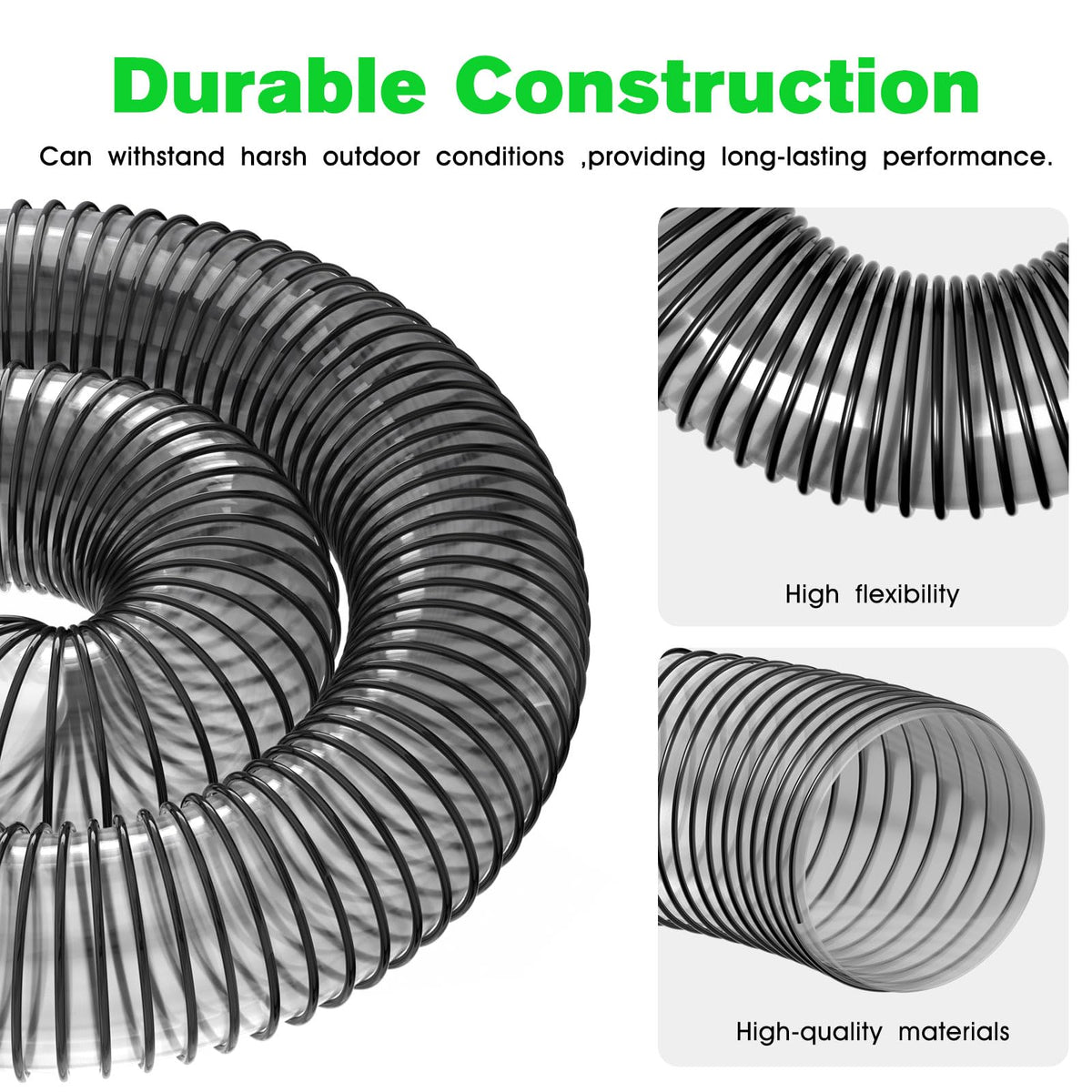 Leaf Vac Hose Dust Collection Hoses 8 Foot PVC Flexible Grass Catcher Leaf Vac Collection Vacuum Hose FOR DR Agri-Fab Trac Fits Most Brands Of Lawn Leaf Blowers (8 Inch Inside Diameter)