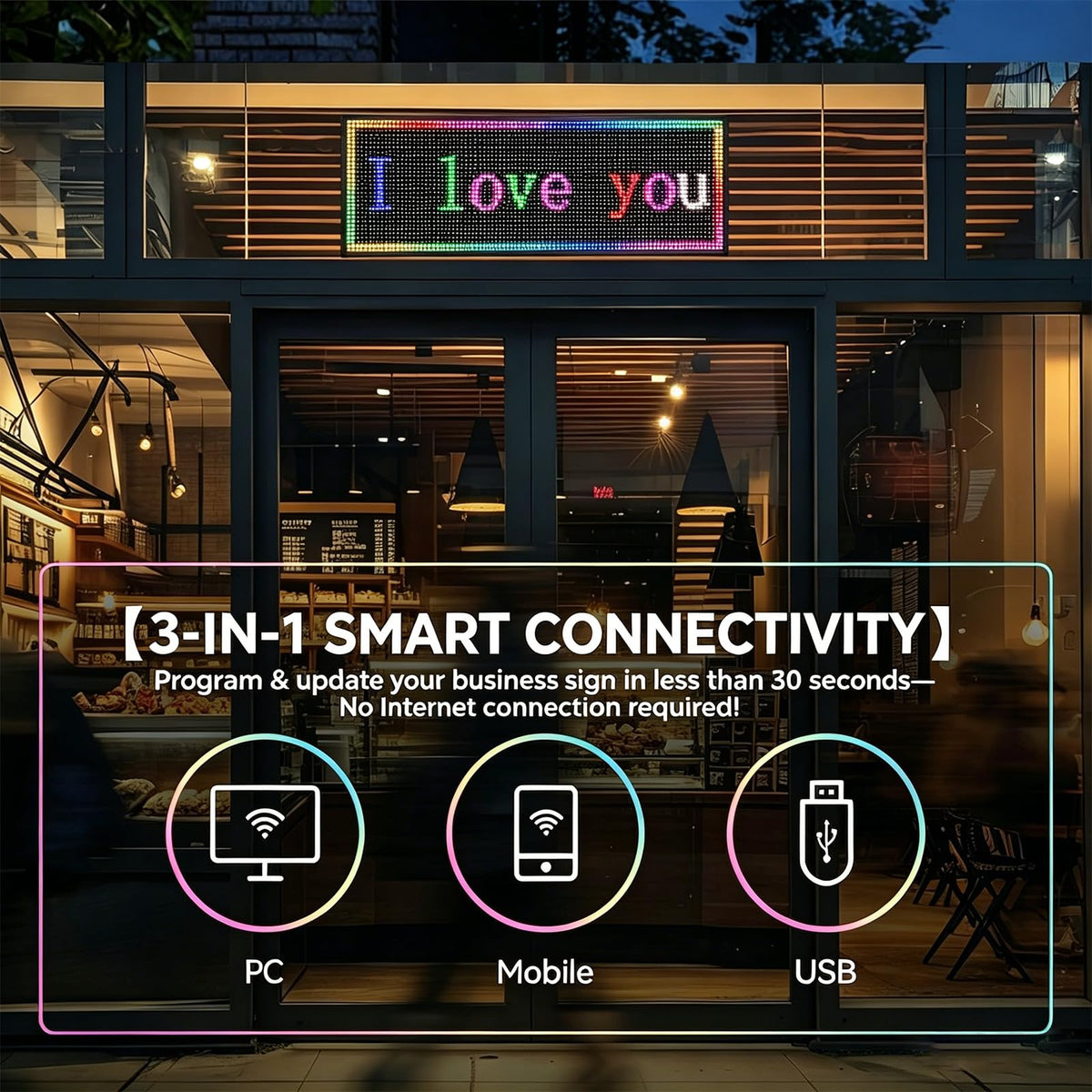 P10 Scrolling LED Sign 39x14 Inch, High Brightness Programmable Digital Message Board, Full Color WiFi Control Electronic Led Open Signs for Business Storefront, Window, Restaurant, Food Truck (Waterproof)