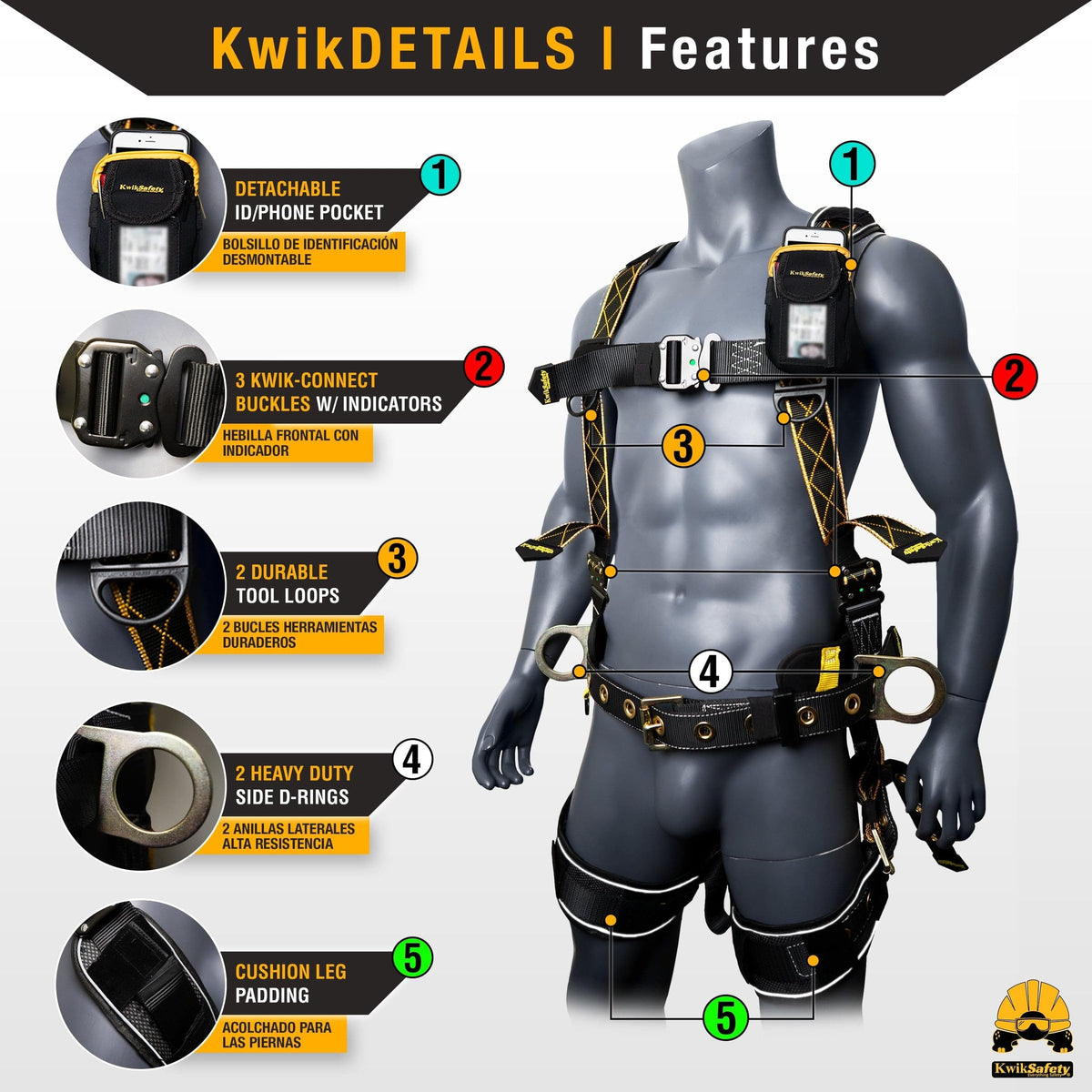 KwikSafety - Charlotte, NC - TYPHOON DiamondBACK Safety Harness [BACK SUPPORT + TONGUE BUCKLES] ANSI OSHA Premium 3 D-Ring Fall Protection Black Full Body Fall Arrest Construction Roofing Gear