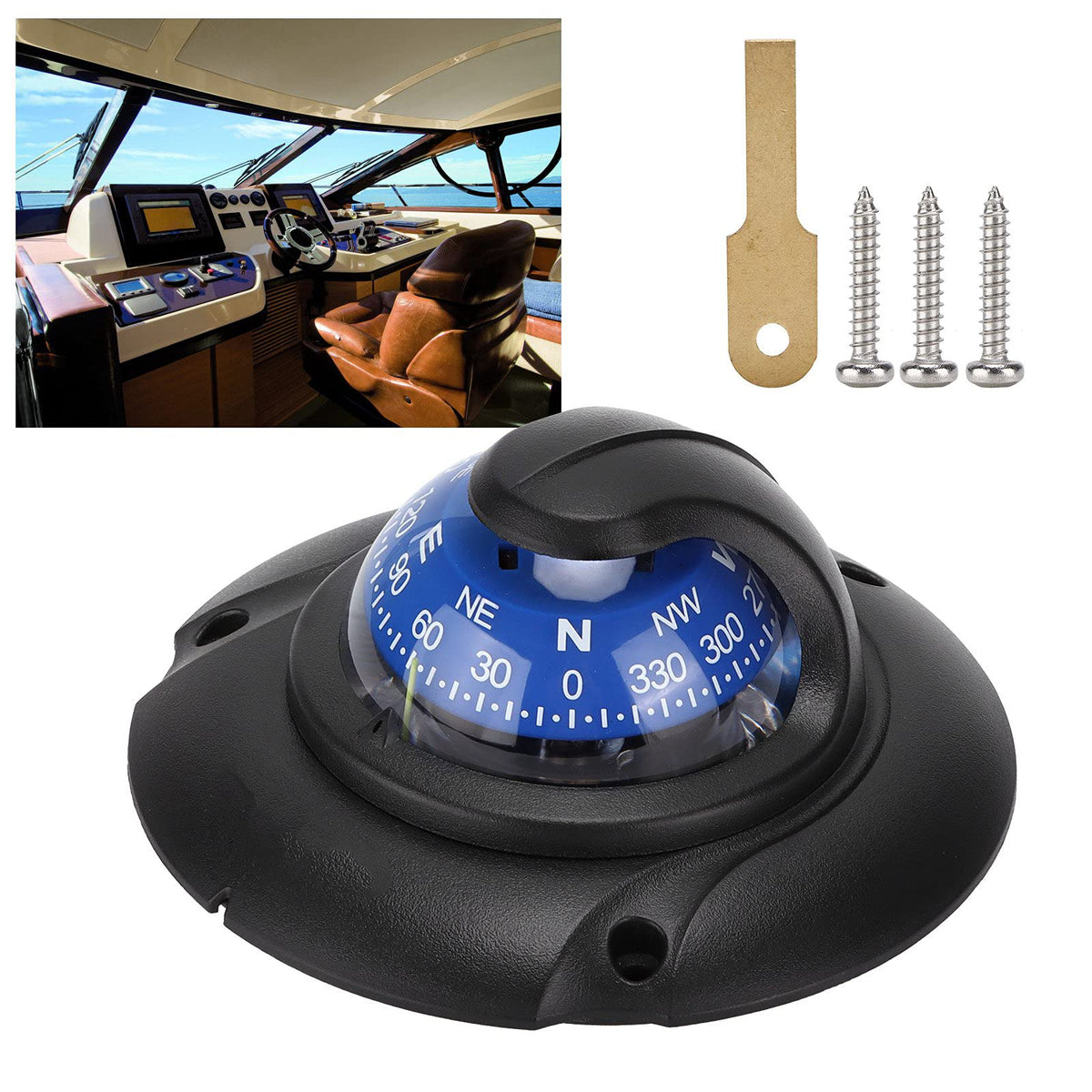 Wene Boat Compass Dash Mount Flush, Boating Compass Dashboard Suction with LED Light, Navigation Marine Compass Boats Surface Mount Electronic LED Light Marine Digital Compass for Car Boat Truck