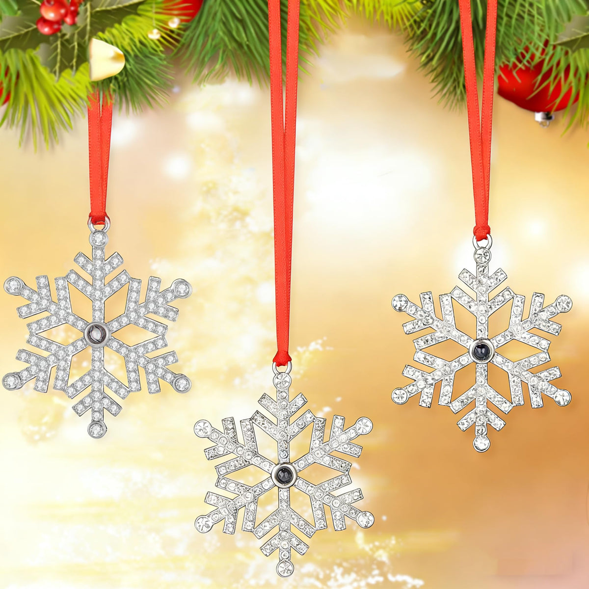 3PCS Metal Snowflake Christmas Hanging Ornaments Set Christmas Tree Ornaments Decorations Xmas Glitter Hanging Ornaments Gifts Birthdays Winter Parties Home Holiday Decor (Snowflake,3)