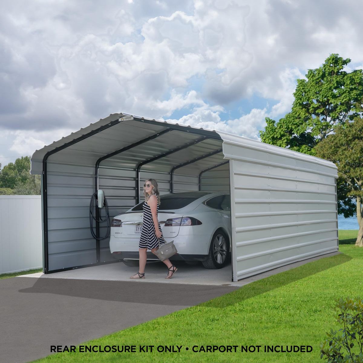Arrow 12' x 9' All-Weather Galvanized Steel Rear Carport Enclosure Wall Kit with Frame and Hardware, Eggshell