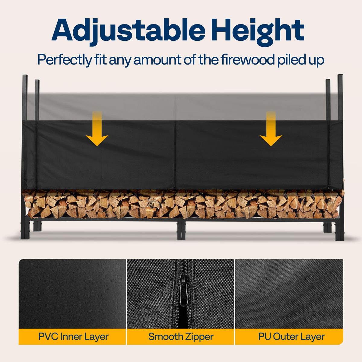 VIVOHOME Heavy Duty 8 ft 1/2 Cord Firewood Rack Outdoor with Cover Combo Set with 8ft Waterproof Log Rack Cover