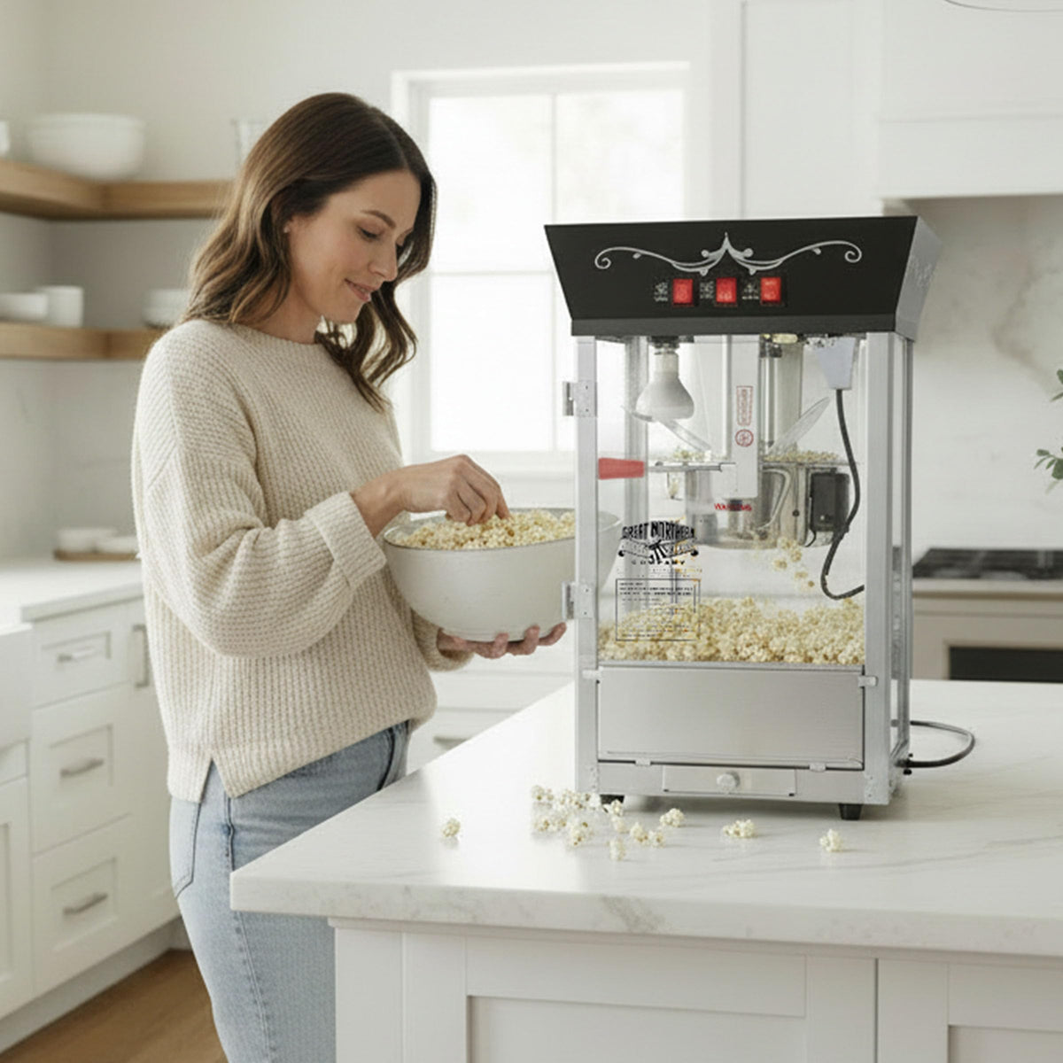 Matinee Popcorn Machine - 8oz Popper with Stainless-Steel Kettle, Reject Kernel Tray, Warming Light, and Accessories by Great Northern Popcorn (Black)