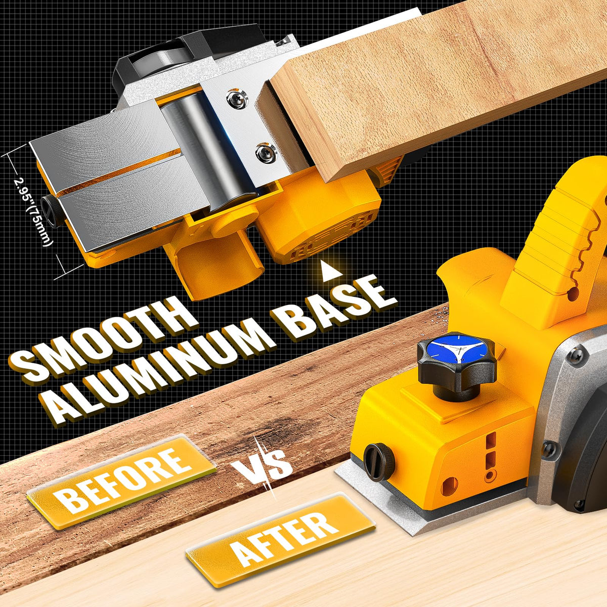 MtiolHig 30000 CPM Cordless Handheld Planer Compatible with DeWalt 20V Battery (Tool Only) 3-1/4 Inch Electric Planer - Power Hand Wood Planer for Woodworking, Carpentry, and Home DIY