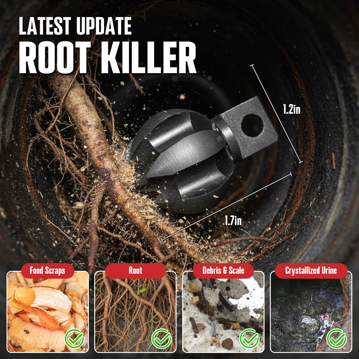 POPULO Auto Feed 50FT Electric Drain Snake with Mobile 8-Inch Wheel and 580W Power,1/2-Inch Drain Snake for 2”-4" Sewer Pipes, 50FT Drain Auger Includes 8 Attachments Heads and Glove