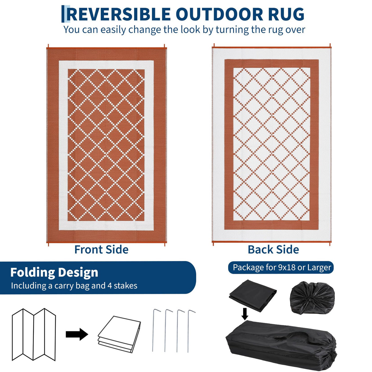 COZYLOOM Outdoor Plastic Straw Rug 9x18 Waterproof Reversible Plastic Straw Mat, Large Patio Rugs Modern Area Rug for Deck, Balcony, Camping, Beach, Picnic, Indoor/Outdoor Use