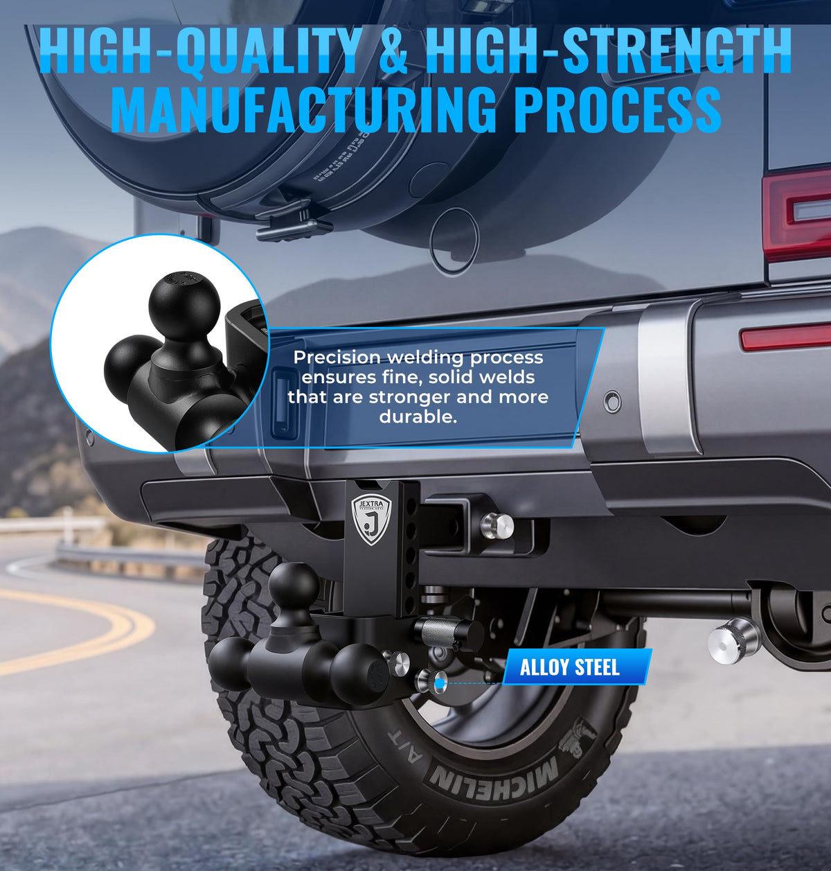 JEXTRA Adjustable Trailer Hitch Ball Mount, fits 2 Inch Hitch Receiver, 5" Rise & Drop Hitch Tri-Ball (1-7/8" x 2" x 2-5/16"),12,500 LBS GTW Trailer Hitch with Double Anti-Theft Locking Pins Black