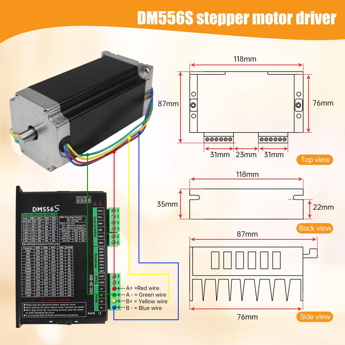 RATTMMOTOR 4 Axis Nema 23 Stepper Motor Kit,3A 425oz.in 112mm Motor Driver,Mach3 Motion Control Card 4 axis USB CNC Controller Kit,36V DC Power Supply for CNC Router Engraving Machine