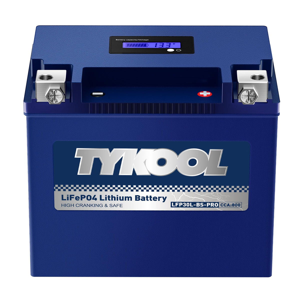 TYKOOL LFP30L-BS-PRO Lithium LiFePO4 Battery 18Ah 800CCA, LCD Readout IP66,Compatible with Harley Touring Road Glide Street Glide, Polaris RZR Ranger 1000, Can-Am Defender Maverick, Replaces YTX30L-BS