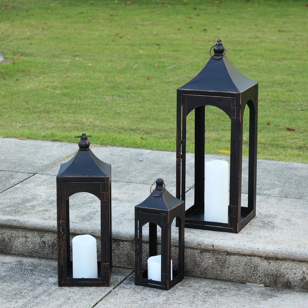 NEEDOMO Lanterns Decorative Indoor&Outdoor,Set of 3 Outdoor Lanterns for Porch, 26" Metal Frame Candle Holders with LED Candles, Fall, Christmas