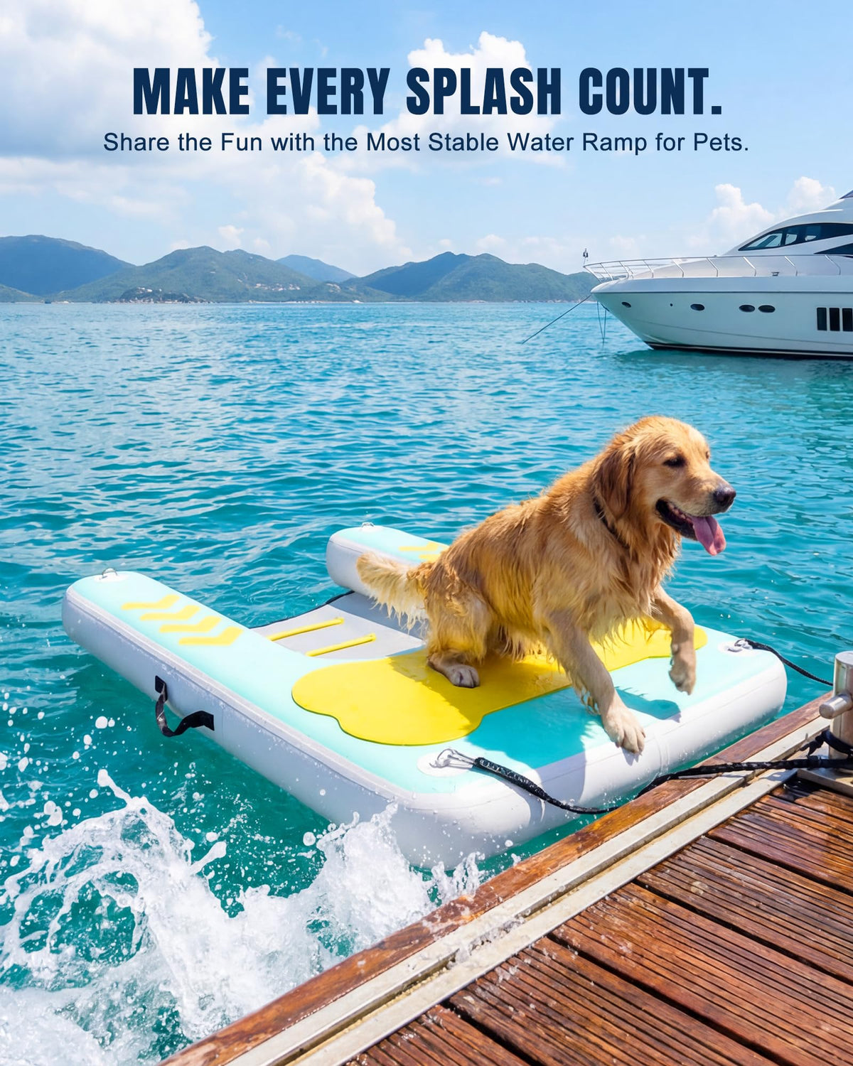 lesotc Inflatable Dog Pool Ramp - 60'' x 40'' Float Dock Platform for Dogs Up to 240 lbs, Non-Slip Floating Platform with Water Ramp for Boat, Pool, Dock, Lake