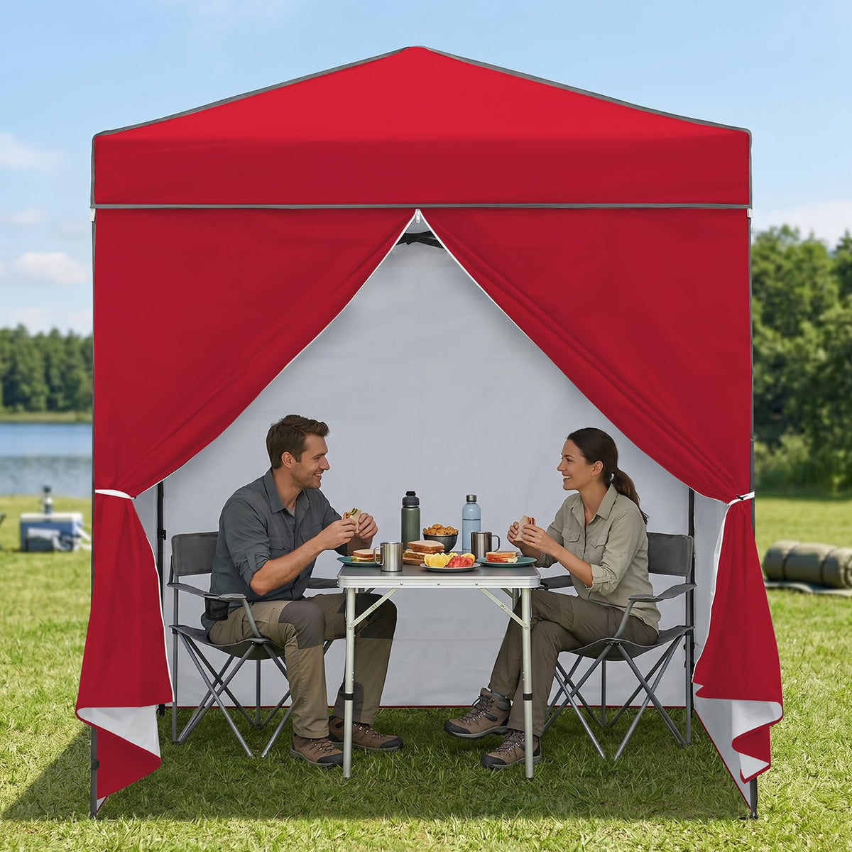 EAGLE PEAK 6x4 Instant Pop Up Canopy Tent with 4 Side Wall Panels, Straight Leg Sun Shelter, Portable Canopy with Carry Bag for Camping, Beach & Sports, Red