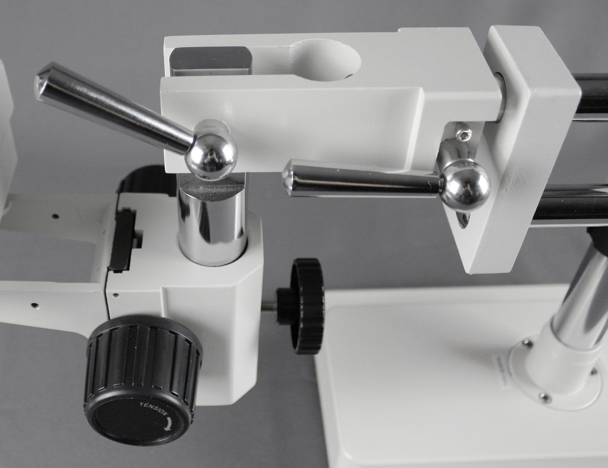 Vision Scientific VS-5EZ-IFR07 Binocular Zoom Stereo Microscope,10x WF Eyepiece,0.7X—4.5X Zoom, 3.5X—90x Magnification, 0.5X & 2X Auxiliary Lens,Double Arm Boom Stand,144-LED Four-Zone Ring Light