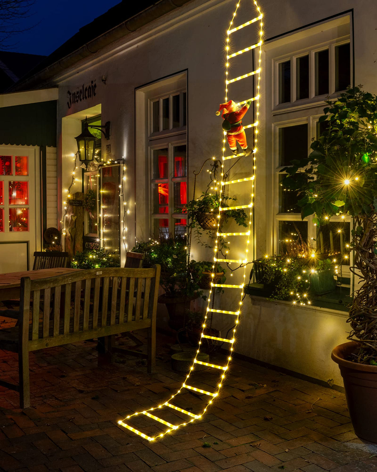 Toodour LED Christmas Lights - 10ft Christmas Decorative Ladder Lights with Santa Claus, Xmas Decorations Light for Indoor Outdoor, Window, Garden, Home, Wall, Xmas Tree Decor - Warm White