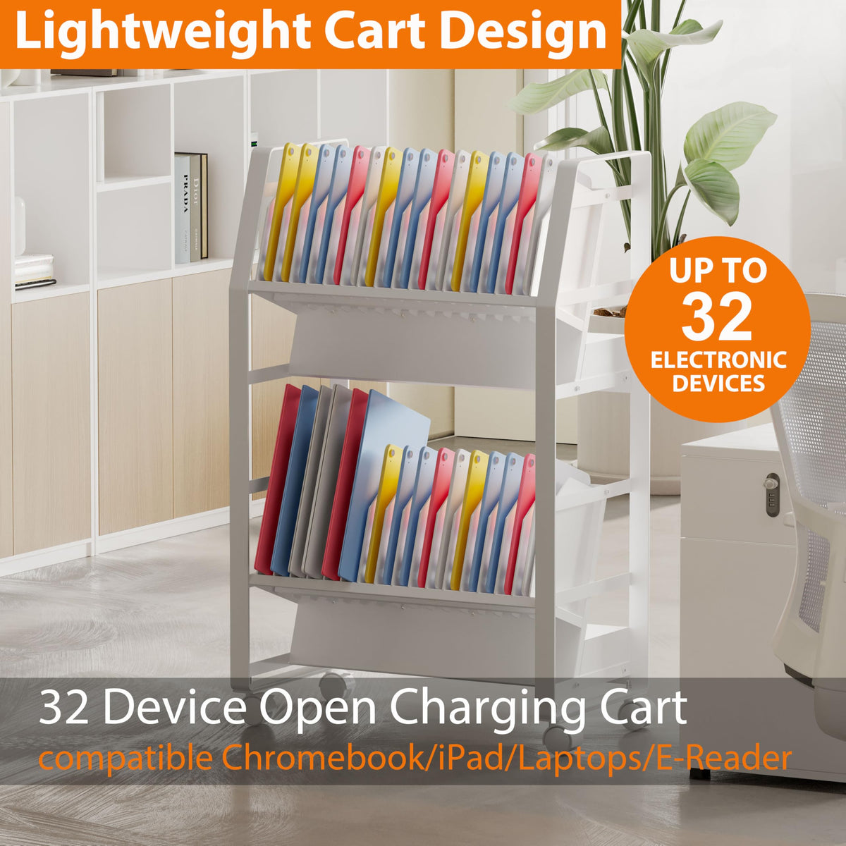 Yunphia US chromebook cart-32,Laptop Charging cart,Compatible with Any Screen Size, Easy Access Slots, Removable Dividers,Surge Protection.