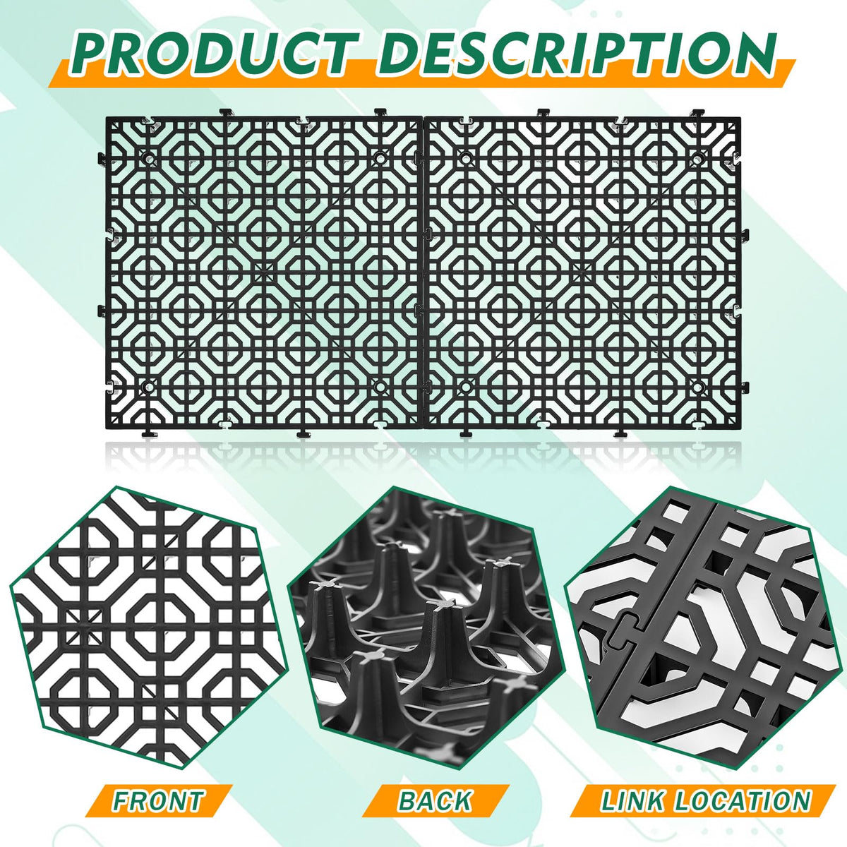 Wesnoy 20 Pcs 15.7 x 15.7 in Heavy Duty Ground Protection Mats Drive on Lawn Grid, Heavyweight Drain Interlocking Non-Slip Floor Mat, 6613 lb Load for Gravel Grid Permeable Pavers (Black)