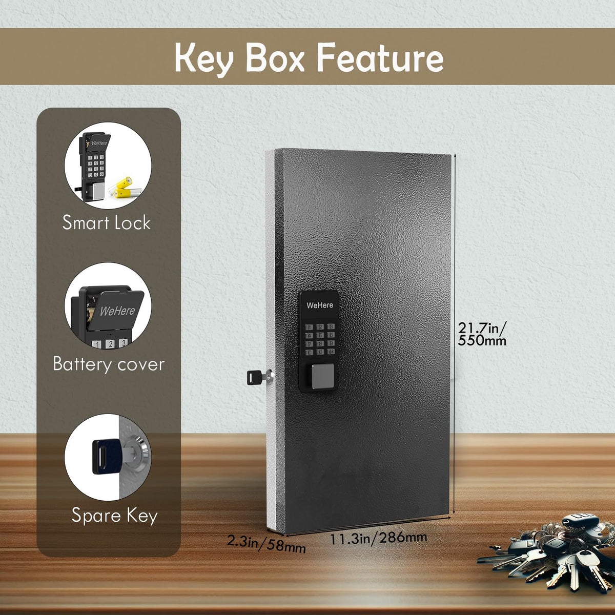 DiDiHere 48-Key Key Lock Box Wall Mount, Smart Key Management Cabinet with App, Key Access Log Tracking, Digital Keypad, Bluetooth & WiFi Unlock (Sold Separately) for School, Office, Business