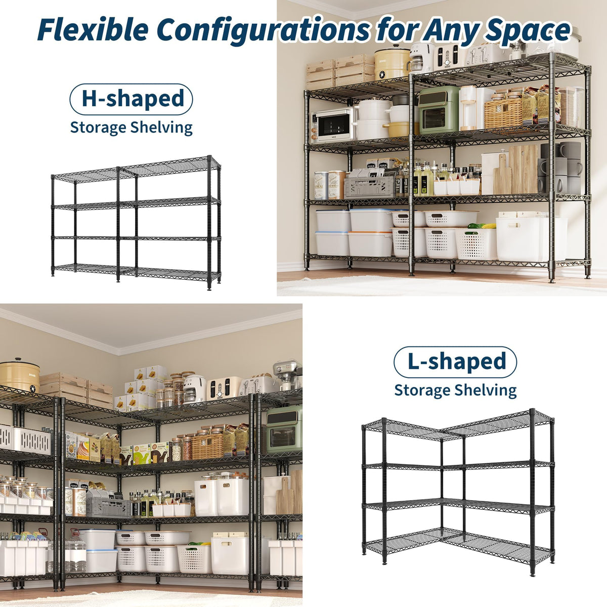 IDEALHOUSE Metal Storage Shelves 4 Tier, Adjustable Metal Shelving Unit, Heavy Duty Wire Shelf Storage Rack Organizer for Kitchen Pantry Home,1060LBS, 71" W x 15.7" D x 60" H