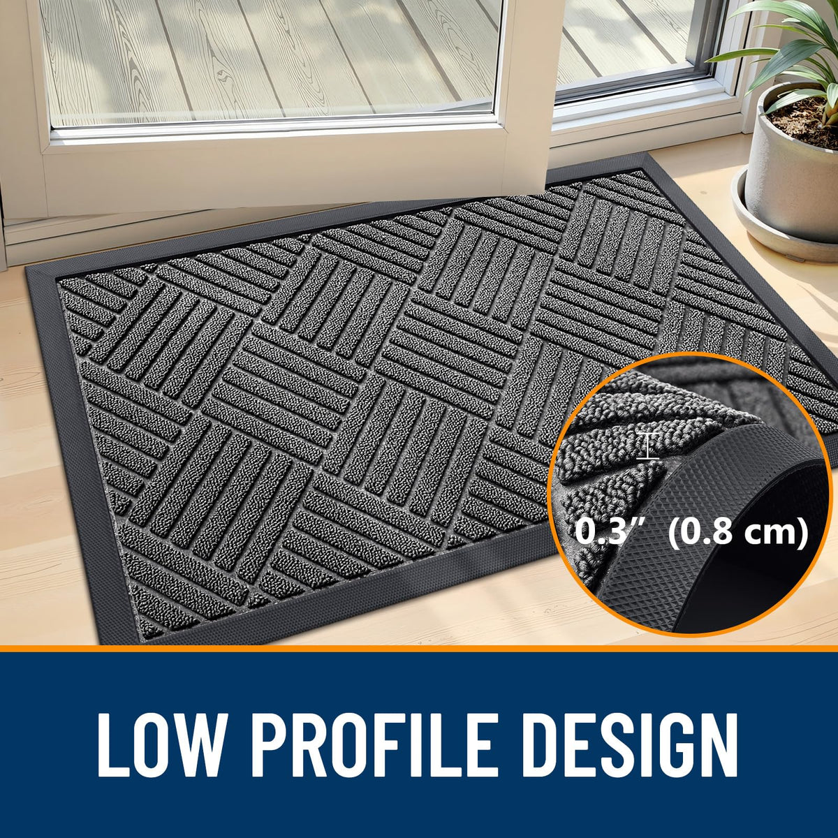 OLANLY Front Door Mat Outside Entrance 71x47, Absorbent, Heavy Duty Sturdy Natural Rubber Doormat Indoor Outdoor, Stain and Fade Resistant, Non-Slip Low Profile Floor Mat for Entryway, Grey Diamond