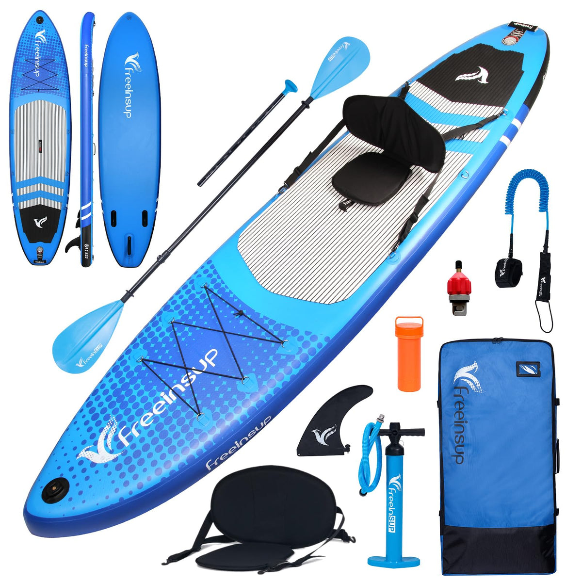 Freein SUP Inflatable Stand Up Paddle Board with Kayak Seat,Paddle Boards for Adults, Accessories sup Pump Adaptor,sup Kayak Paddle(Blue, 11')