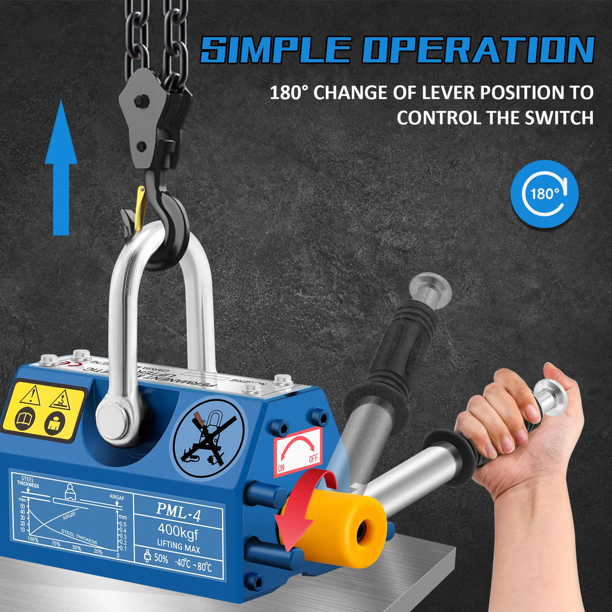 Mxmoonant 880lb/400kg Permanent Magnetic Lifter Magnet Lifting Hoist with Handle, 2.5X Safety Factor, Heavy Duty for Suction Steel Iron Sheet Block