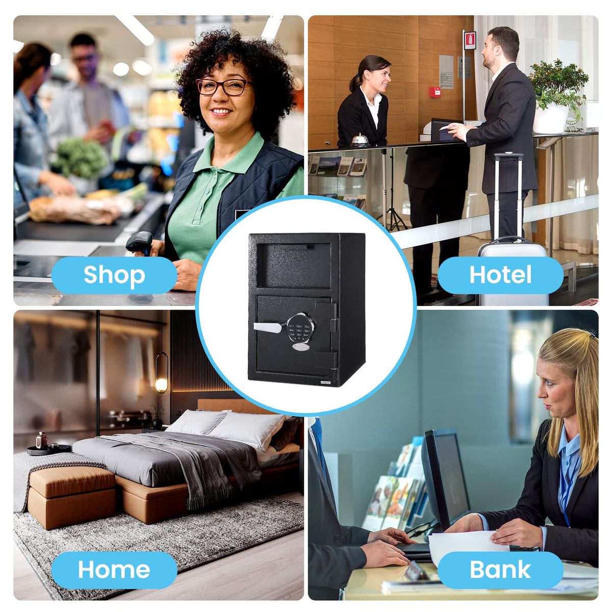 Fireproof Depository Safe with Drop Slot, Electronic Anti-Theft Drop Safe for Business with Programmable Numeric Keypad Lock and Spare Keys, Cash Drop Safe Box for Office Home Retail Store